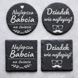 Podkładki pod kubki na dzień Babci i Dziadka z naturalnego łupka